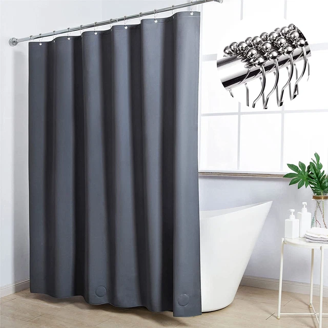 Gray Shower Curtain Liner with Metal Hooks - Waterproof 8G EVA Bathroom Shower C