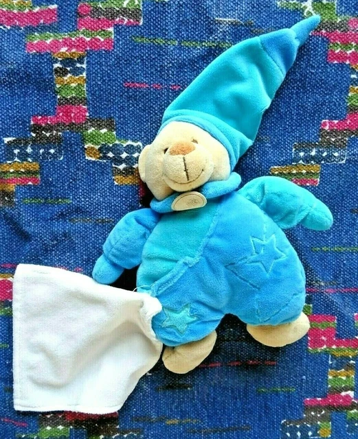 Tp /  Doudou Mouchoir Baby Nat Ours Beige Blanc Bleu Etoile Exc Etat