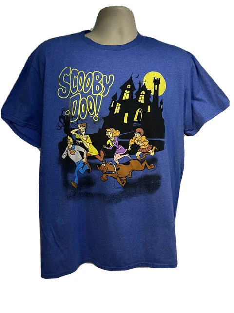 Scooby Doo Haunted Mansion Blue Graphic T-Shirt 2XL XXL Stretch 50/50 Cotton TV