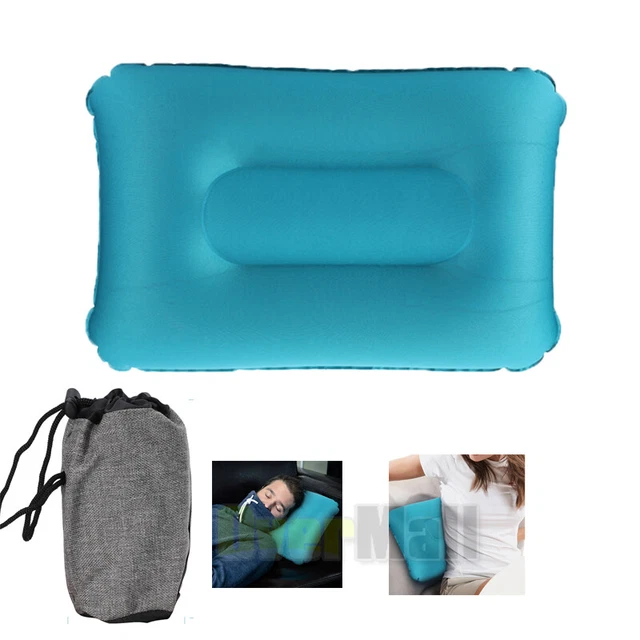 Air Pillow Inflatable Cushion Portable Head Rest Compact Travel Camping w/ Pouch