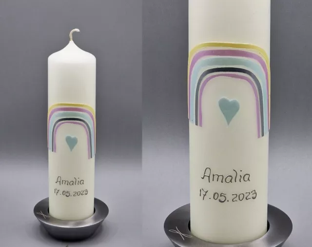 Taufkerze Regenbogen Boho  ♥ Handarbeit !!  ♥ inkl. Beschriftung ! R 150