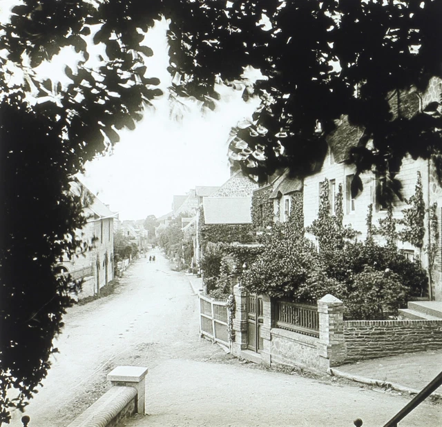 Maisons Rue France possible c1920 Photo Plaque de verre Vintage V36L1n 