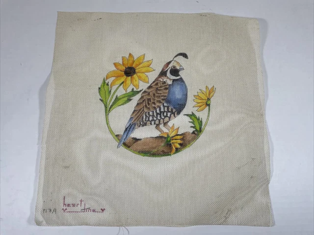 Lienzo con aguja pintado a mano codornices y flores 18 unidades diseño por línea corazón