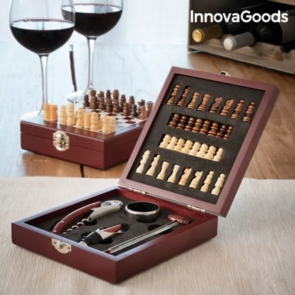 Kit Accessori Vino Gioco Scacchi Cavatappi Anello Anti goccia Tappo e Termometro 3