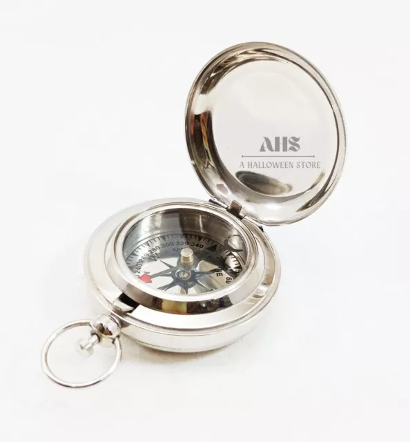 Handmade Vintage Collectible Maritime Brass Push Button Chrome Pocket Compass