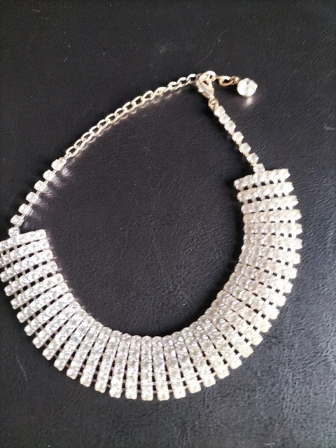 Collier Ras Du Cou Vintage Années 60 - Rivière De Strass Sur Métal Rhodié - Longueur 42cm