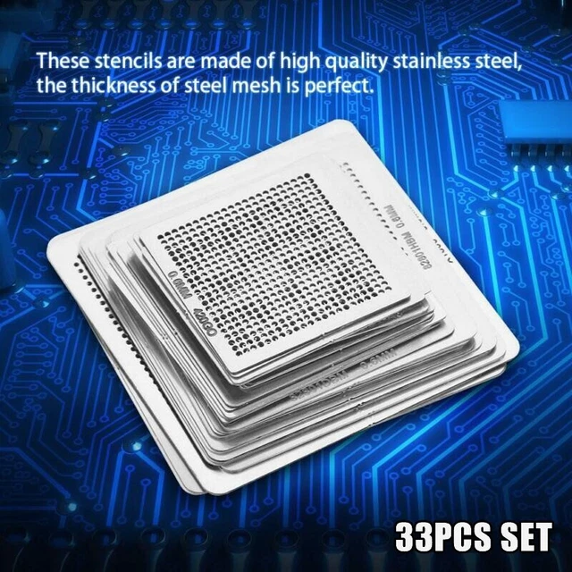 33 pz. stencil BGA Reballing rielaborazione acciaio inox modello testina a rete set ki