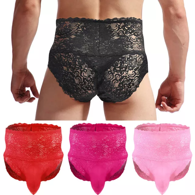 Mens Sexy Sissy Lace Crossdressing Lingerie Set Bra with Sheer