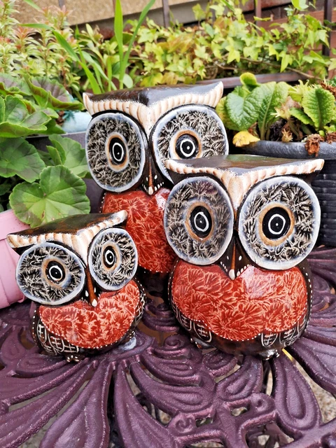 Set of Three Large Brown Wooden Fair Trade Owls - H20cm, 15cm, 10cm Set of Three Large Brown Wooden Fair Trade Owls - H20cm, 15cm, 10cm