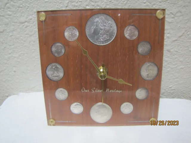 1964 1883 Our Silver Heritage Numismatic Coin Clock Excellent Condition Works