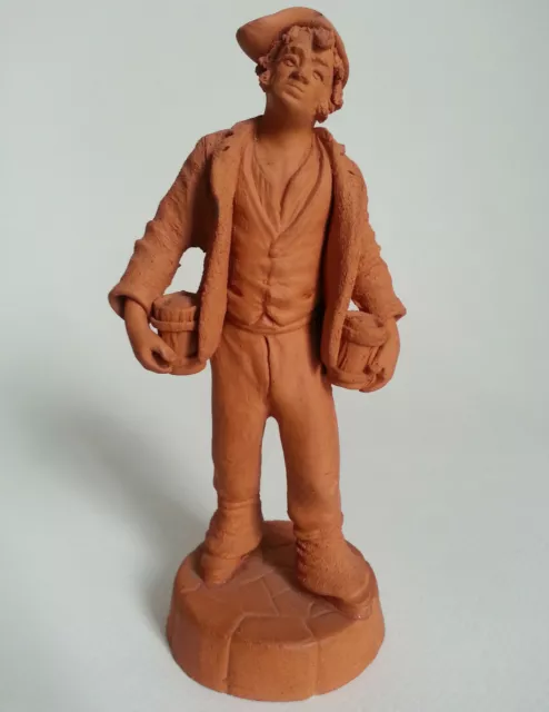 Ancien SUJET FIGURINE SCULPTURE TERRE CUITE signée SNO GRASSO paysan aux seaux