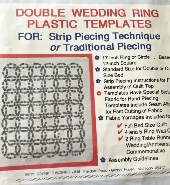 DOUBLE WEDDING RING Plastic Templates Quilt Patterns Strip Traditional Piecing