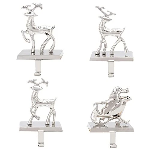 BIRDROCK HOME Reindeer & Santa Claus Stocking Holder Set for Mantle - Set of ...