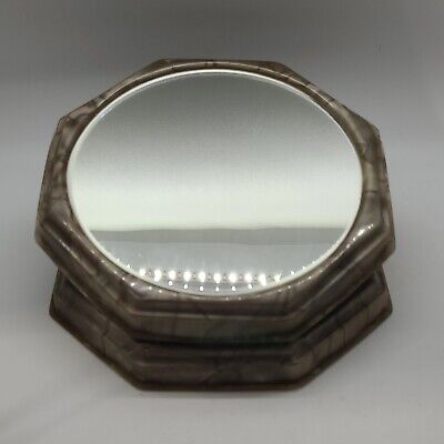 Vintage Celluloid Marbled Art Deco Hinged Vanity Set Mirror,  Nail Tools,  Blush