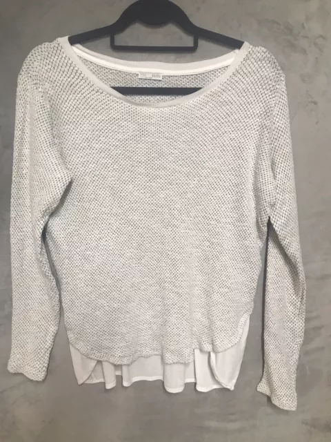 Zara Cream & Grey Pullover Top Size M Knit Fabric Dip Back Shirt Detail