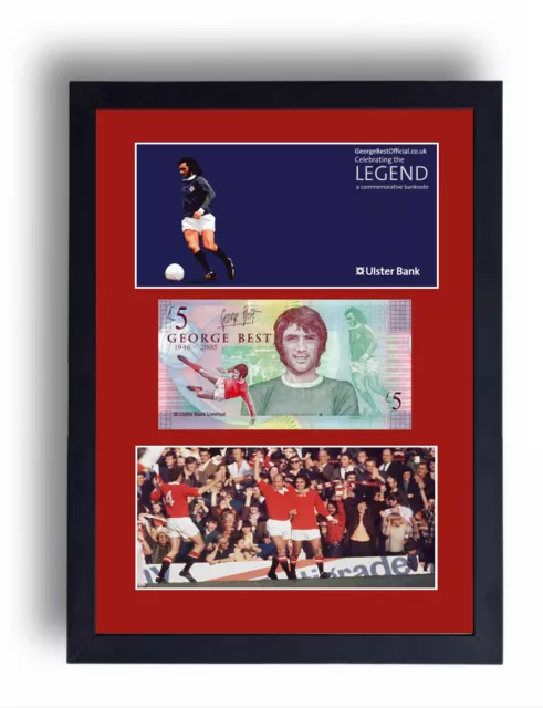 Framed George Best Fiver Note £5 Pound Manchester Utd Banknote Bobby Charlton