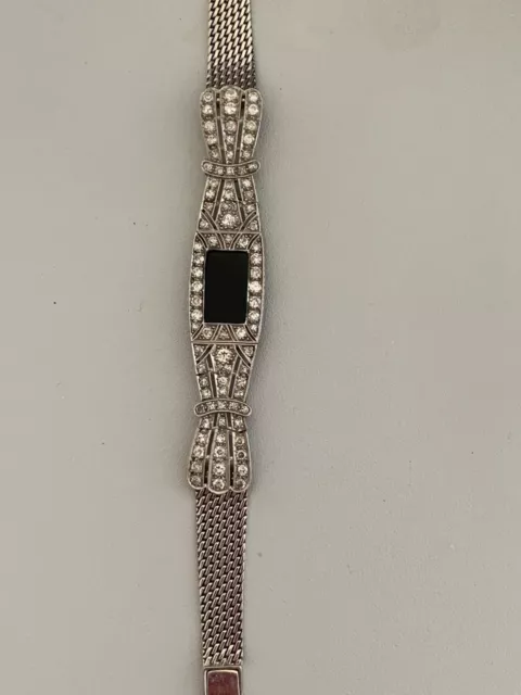 3131- Bracelet Or Gris Platine Onyx Diamants Années 20