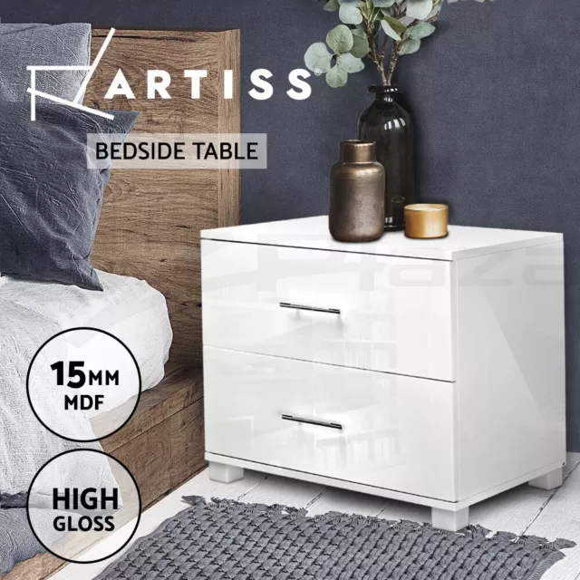 Artiss Bedside Table Drawers Gloss Side End Table Storage Nightstand White ZARA