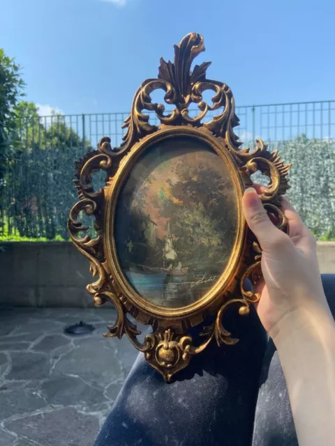 Quadro antico olio su tela 800 dipinto Francese quadretto con cornice in legno