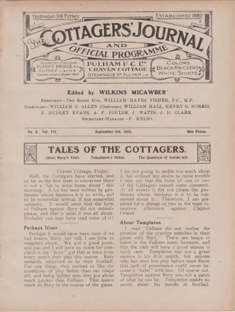 Rare Pre- Ww1 Football Programme Fulham V Leyton Clapton Orient 1913