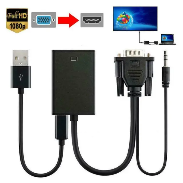 1080P HDMI Buchse auf VGA Stecker mit Audio Ausgang Kabel Konverter Adapter Kabel UK