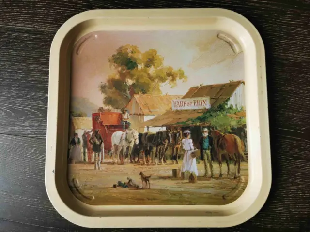 Vintage Willow Australia Metal Tray Square Harp Of Erin Painting
