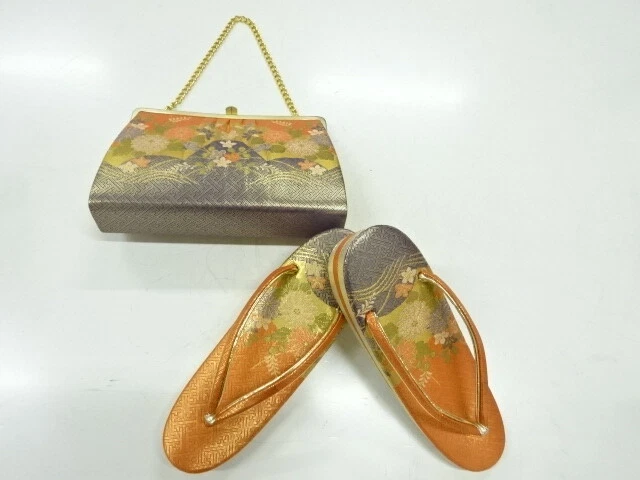 40750# JAPANESE KIMONO / BAG & ZORI (23.5 cm)  SET / WOVEN MOUNTAINS & F