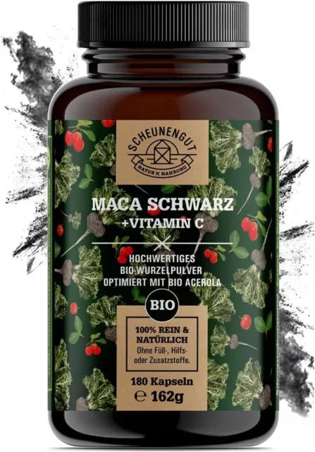 Bio Maca Kapseln (Schwarz) -750mg je Kapsel -LAB geprüft- 180 Stk I SCHEUNENGUT®