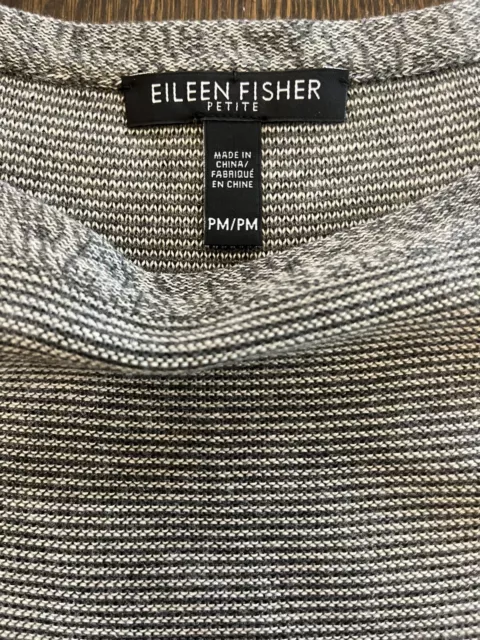 EILEEN FISHER Medium Petite Dress Tunic Top Tencel/Merino Wool  Gray Stripe 2