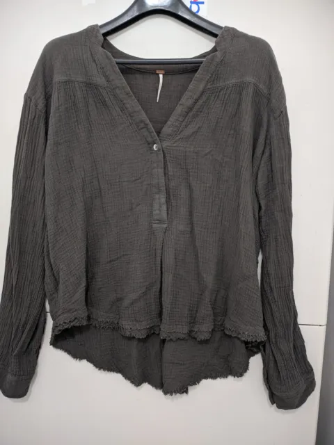 Free People Top Women S Olive Changing Horizons Popover Oversize Gauze Lagenlook