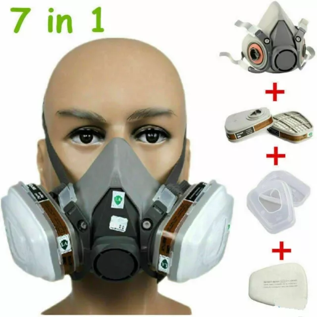 6200 /6001/501/5N11 7pcs Suit Respirator Painting Spraying Face Gas Mask Size M