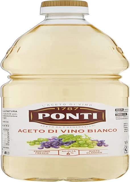 Ponti Aceto Di Vino Bianco in Bottiglia Da 1L, Delicato Di Qualità Con Acidità 6
