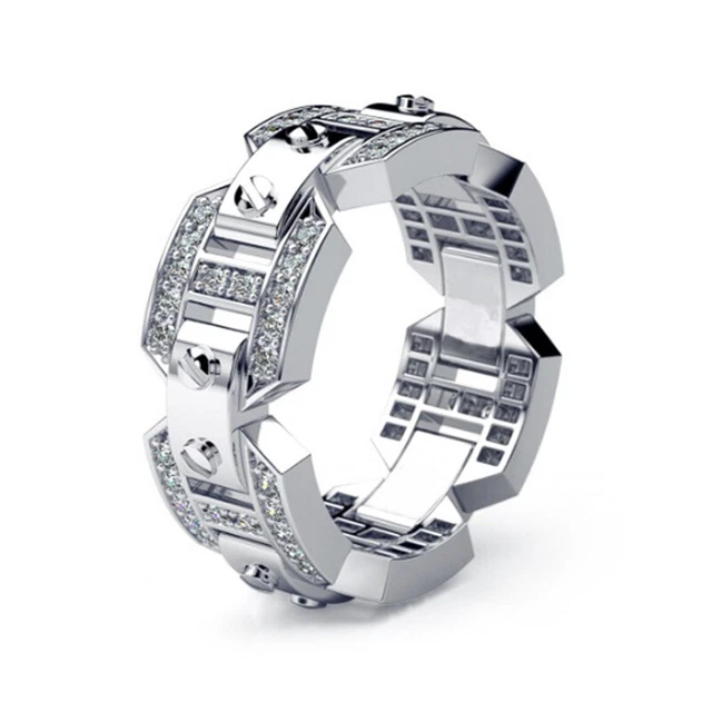 Fashion Big Male Cz Zircon Stone Silver Engagement Rings Wedding Jewelry Size 7