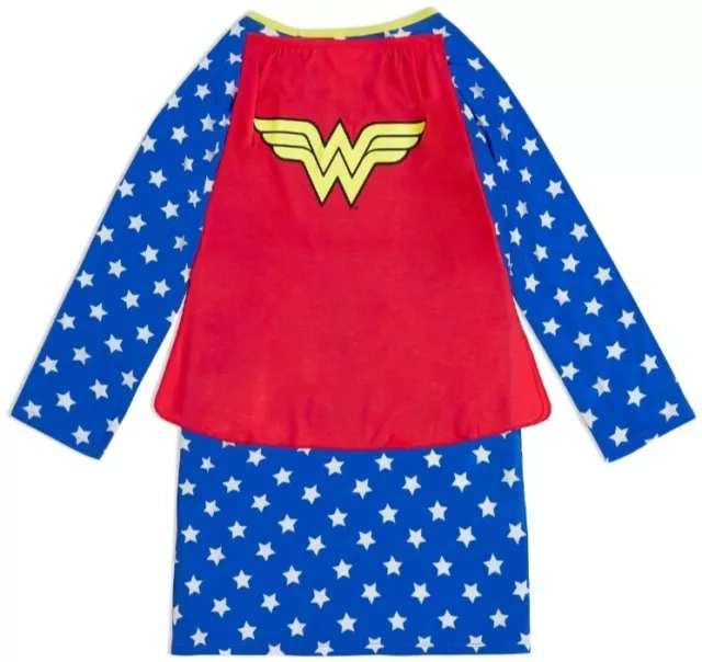 New Wonder Woman Girls Long Sleeve Sleep Gown with Detachable Cape, Size 6 2