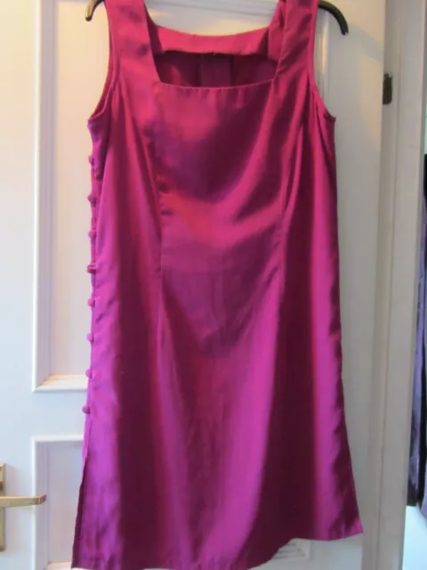 Beautiful Pure Silk Shift Dress Size 14, square neck, slits both sides