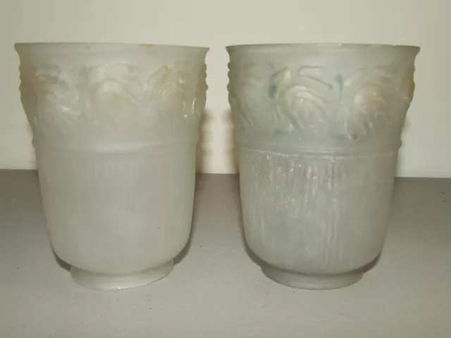 Antique Matching Pair of Deco Frosted Glass Tulip Glass Hurricane Shade Globes
