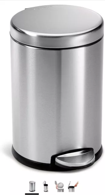 simplehuman 4.5 Liter / 1.2 Gallon Round Bathroom Step Trash Can, Brushed Stainl