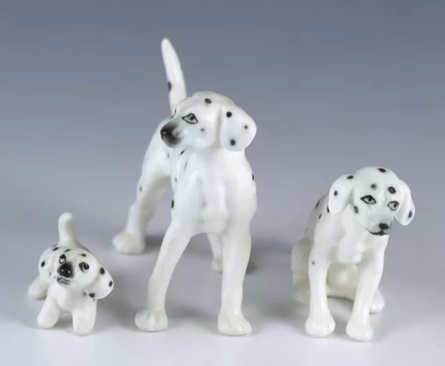 Vintage Miniature Set 3 Bone China Dalmatian Dog Figurines Made In Japan Matte 2