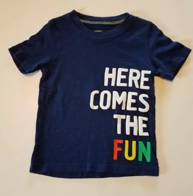 Carter's Toddler Boys Tshirt Here Comes The Fun Graphic Tee Size 2T Navy Blue