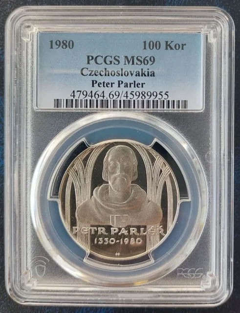 Czechoslovakia Silver Unc 100 Korun Coin 1980 Km#100 Petr Parler Pcgs Ms69 Top