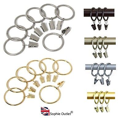 METAL CURTAIN RINGS WITH CLIPS Pole Rod Voile Net Ring Curtains Hanging 30mm UK