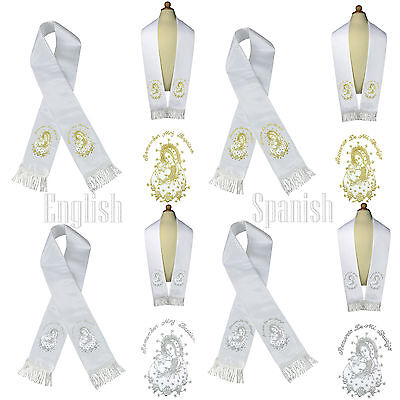 Plain Virgin Mary & Pope Embroidery Christening Stole Scarf Sash New Born 7 yrs