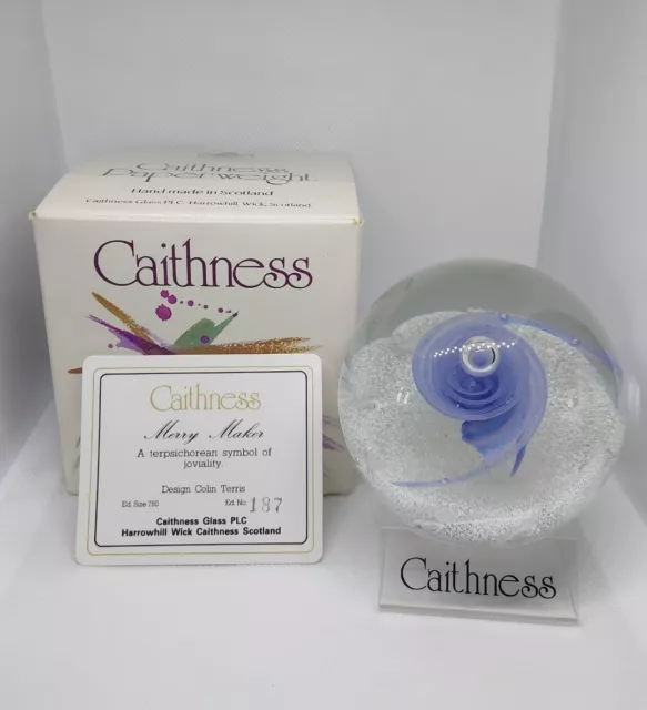 Rare Caithness Limited Edition Merry Maker Glass Paperweight - Boxed With Stand