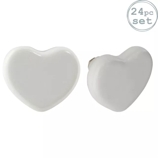24x Blanc 4cm Cœur Céramique Boutons de Tiroir Cuisine Armoire Poignées de Porte