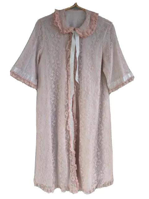 Odette Barsa Womens Pink Lace Dressing Gown Housecoat Robe Regency Core Lined