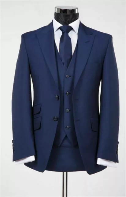 Abiti da uomo blu designer eleganti abiti da cena di lusso (cappotto + gilet + pantaloni)