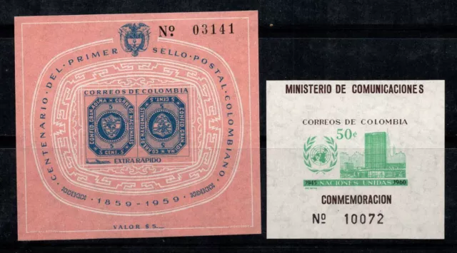 Colombie 1959-60 Mi. Bl. 15, 21 Bloc Feuillet 100% Neuf ** timbres, ONU