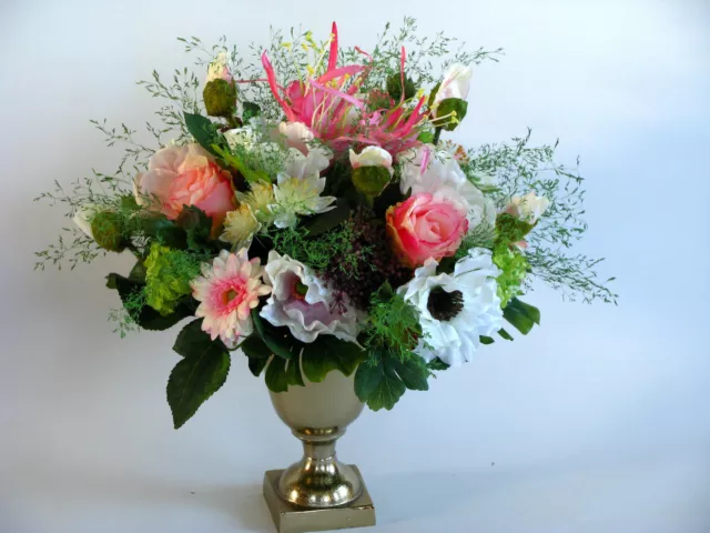 Strauß Blumen Seidenblumen Scheinlilie Mohn Rosen Gerbera rosa weiß