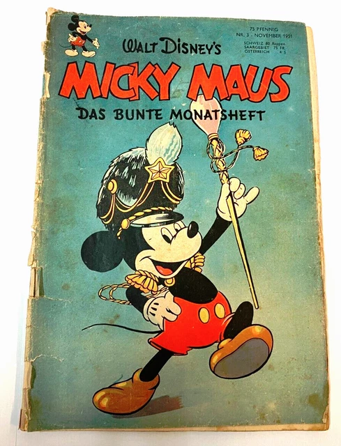 Micky Maus 1951 Heft Nr. 3 Originalheft Ehapa Erstausgabe  nicht geklebt