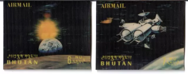 Bhutan 1970 Set of 2 Imperf 3D Airmail Stamps Conquest of Space Series MNH